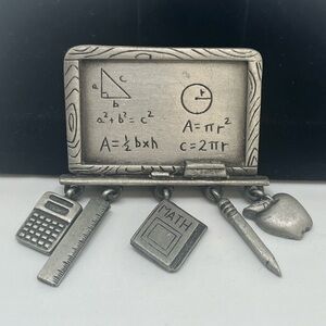 Vintage JJ Teacher Math Chalkboard Brooch unisex